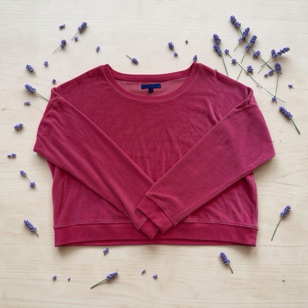 Aeropostale Pink Velour Cropped Sweatshirt Crewneck Y2K Pullover Womens L